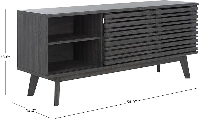 SAFAVIEH ESMA TV Stand for up to 60" Flatscreen – Distressed Black, Low Sideboard with 2 Sliding Doors, 1 Open Shelf, 1 Drawer, Entertainment Media Console (MED9638E)