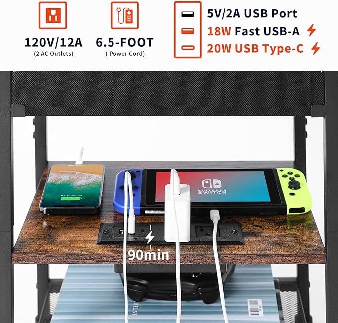 Nightstands Set of 2 with Charging Station and Drawer, End Table Side Table with 20 Colors LED Light Strip and 2 Layers Shelf for Bedroom Living Room Sofa (Rustic Brown)