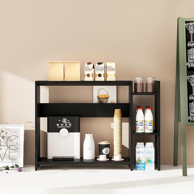 IBUYKE Desktop Bookshelf,36.8" Desktop Organizer Shelf,Wood Desk Hutch for Computer Monitor,Display Shelf for Office Home Dormitory,Black TMZ008B