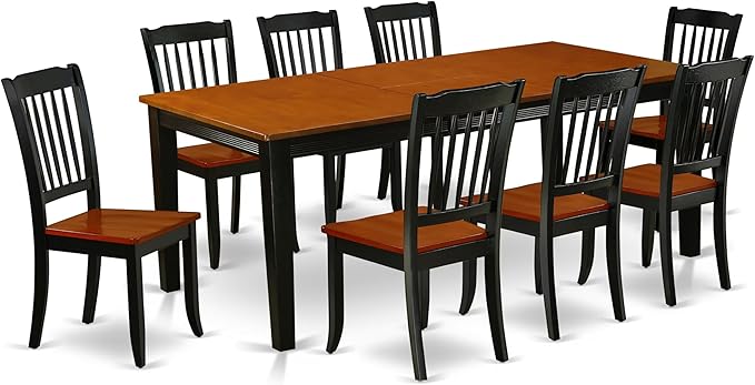 East West Furniture QUDA9-BCH-W 9 Piece Modern Dining Table Set Includes a Rectangle Wooden Table with Butterfly Leaf and 8 Dining Room Chairs, 40x78 Inch, Black & Cherry