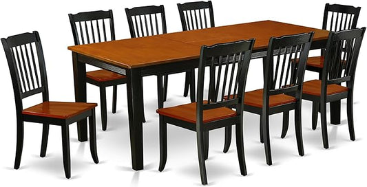 East West Furniture QUDA9-BCH-W 9 Piece Modern Dining Table Set Includes a Rectangle Wooden Table with Butterfly Leaf and 8 Dining Room Chairs, 40x78 Inch, Black & Cherry