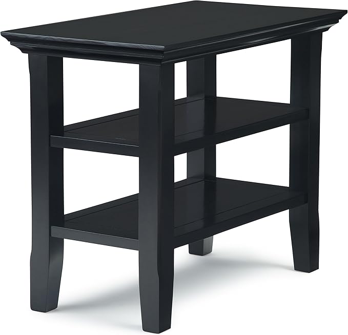 SIMPLIHOME Acadian 14-inch Wide Solid Wood Narrow End Table in Black, Transitional-Style Side Table for Living Room, Bedroom, or Family Room with 2 Open Shelves