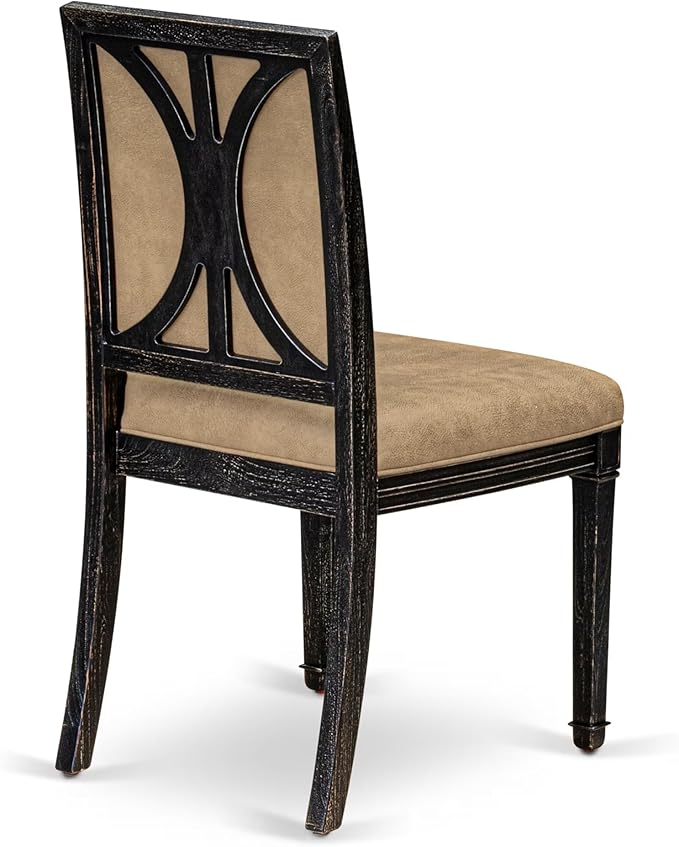 LKAM9-SBB-28 9-Piece Kitchen Table Set Consists of a Dining Table and 8 Beige Polyester Fabric Dining Chairs with High Back - Sand Blasting Black Finish