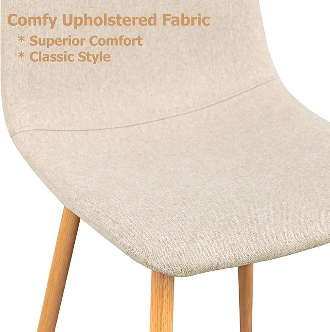 FurnitureR Dining Chairs Set of 4, Upholstered Fabric Armless Dining Room Seating, Side Chair Mid-Back with Metal Legs for Kitchen Living Room Bedroom, Light Beige