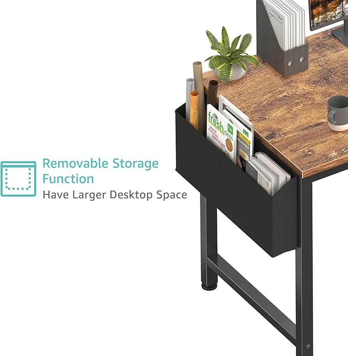 Lufeiya Gaming Desk with Power Outlet, 55 inch Teen Study Table Home Office Work Writing Computer Desks with Charging Station Outlets Built in, Brown
