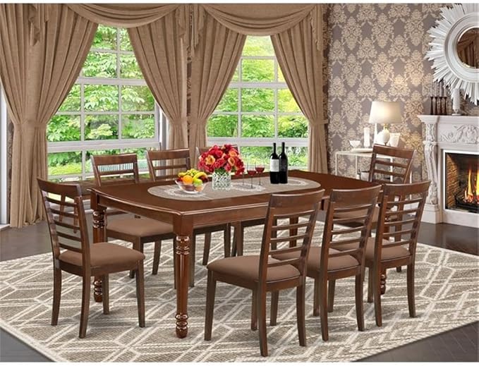East West Furniture DOML9-MAH-C 9 Piece Kitchen Table Set Includes a Rectangle Dining Table with Butterfly Leaf and 8 Linen Fabric Upholstered Dining Chairs, 42x78 Inch, Mahogany