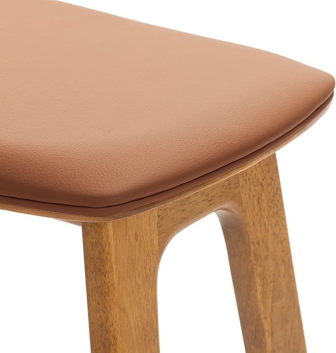 Plank+Beam Beryl Counter Height Stool - Mid-Century Modern Rubberwood Bar Stool with Faux Leather Seat, Metal Footrest, Easy Assembly, 2-Pack, Pecan/Toffee