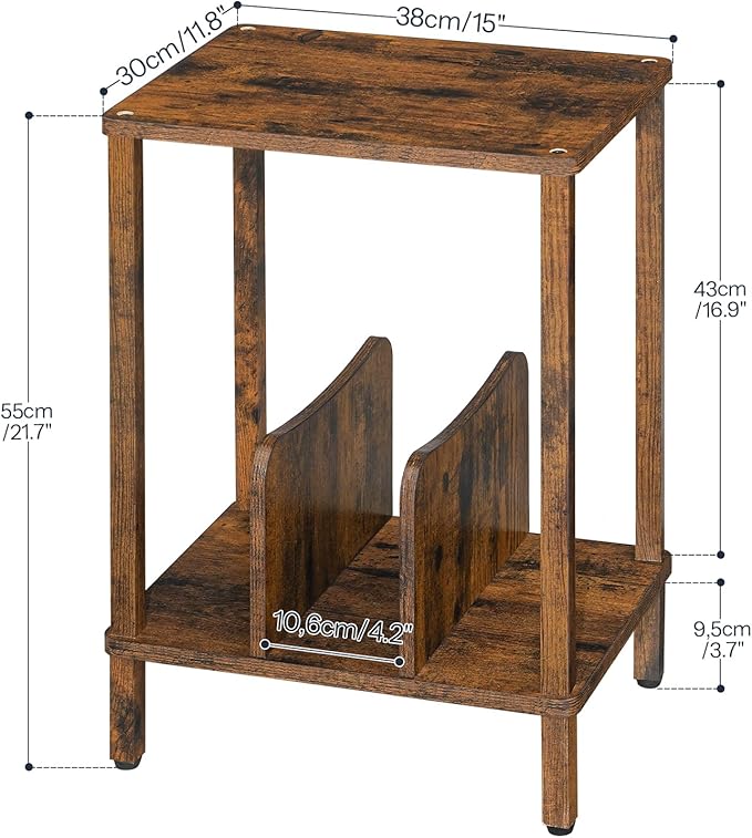 HOOBRO Record Player Stand, 2-Tier End Table, Vinyl Record Turntable Stand with Storage up to 100 Albums, Small Side Table for Living Room, Bedroom, Rustic Brown, FG05RS01