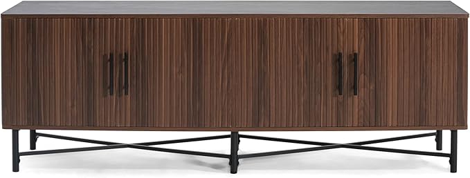 Christopher Knight Home Saral Modern 66 Inch TV Stand for TV up to 70 inch, TV Entertainment Center with Storage Adjustable Shelf, Wooden TV Console Table with Storage for Living Room, Chestnut Brown