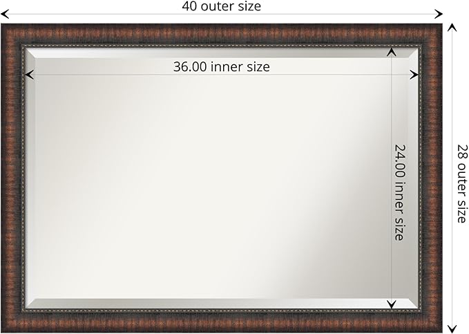 Amanti Art Brown Bathroom Mirror for Over Sink, 28x40 Caleb Brown Rectangle Vanity Mirror, Large Rustic Farmhouse Frame, Hangs Horizonally and Vertically, Bathroom Wall Decor, Beveled Edge