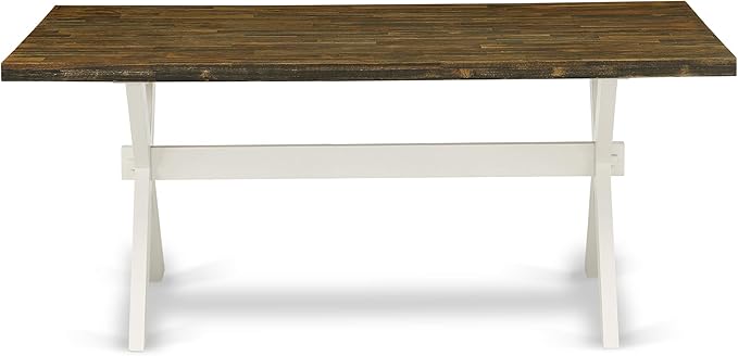 East West Furniture X077LA015-7 7 Piece Dining Room Table Set Consist of a Rectangle Kitchen Table with X-Legs and 6 Baby Blue Linen Fabric Parson Dining Chairs, 40x72 Inch, Multi-Color
