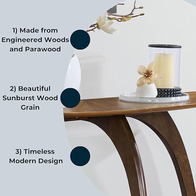Martin Svensson Home LAX Two-Tone 48-Inch Caramel Brown Half-Moon Wood Sofa Console Table with Walnut Legs and Shelf Storage
