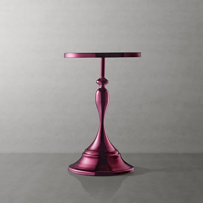 HOMES: Inside + Out Halric Modern 24" Tall Round End Table with Decorated Tabletop and Iron Metal Base, Accent Furniture, Elegant Pedestal Stand for Living Room, Home Office, Chrome Purple