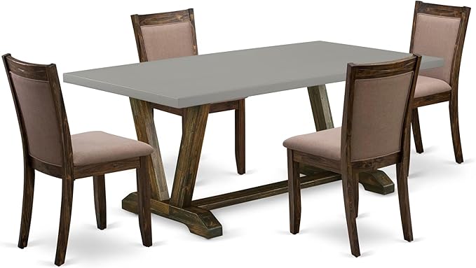 East West Furniture V797MZ748-5 5 Piece Modern Dining Table Set Includes a Rectangle Wooden Table with V-Legs and 4 Coffee Linen Fabric Upholstered Chairs, 40x72 Inch, Multi-Color