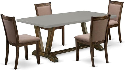 East West Furniture V797MZ748-5 5 Piece Modern Dining Table Set Includes a Rectangle Wooden Table with V-Legs and 4 Coffee Linen Fabric Upholstered Chairs, 40x72 Inch, Multi-Color