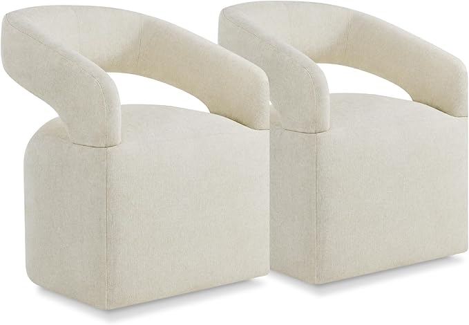 Upholstered Dining Chairs with Casters Easy Assembly Require Modern Barrel Armchair with Rollers for Diningroom Bedroom Livingroom Reading Room,Set of 2,Cream Beige