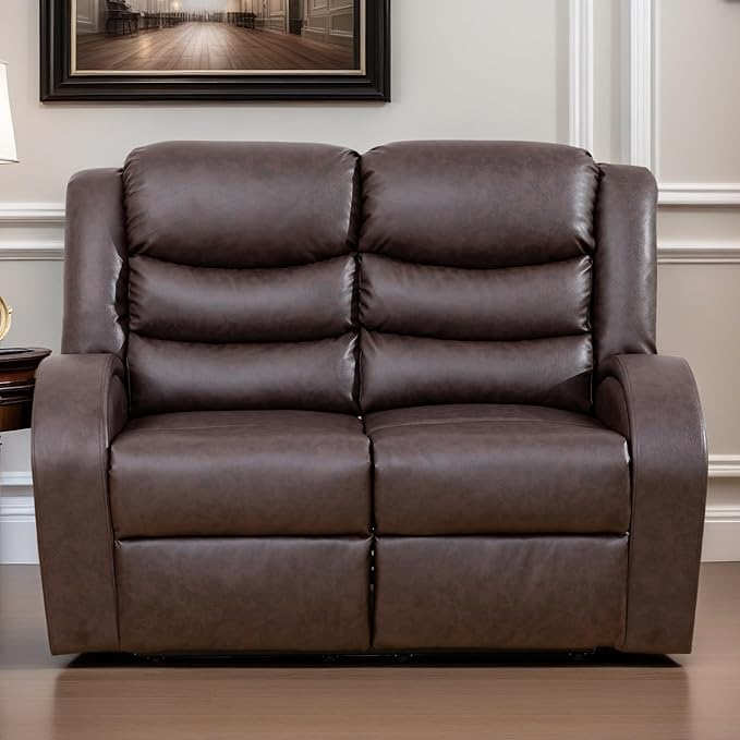 Loveseat Recliner Sofa, Reclining Loveseat Leather Couch Upholstered, Modern Comfy Home Theater Seating Power Recliner Chair for Living Room Furniture Sets, Red