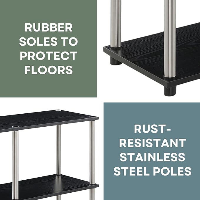Convenience Concepts Designs2Go No Tools 3 Tier Wide Console Table 42" - Modern Multipurpose Accent with Shelves for TV Media Center, Office Desk Extension, Entryway Display, & Home Storage, Black