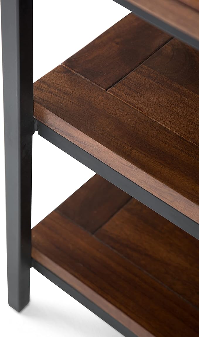 SIMPLIHOME Skyler SOLID MANGO WOOD 60 inch Wide Industrial TV Media Stand in Dark Cognac Brown For TVs up to 65 inches for the Living Room and Entertainment Center