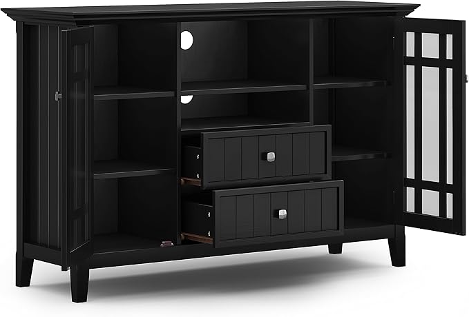 SIMPLIHOME Bedford Solid Wood 53 inch Wide Transitional TV Media Stand in Black for TVs up to 60 inches for The Living Room and Entertainment Center