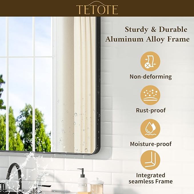 TETOTE 36 x 36 Black Mirror for Bathroom Matte Black Metal Frame Mirror, Tempered Glass, Wall Mounted for Bathroom, Entryway, Bedroom, Living Room(Horizontal/Vertical)