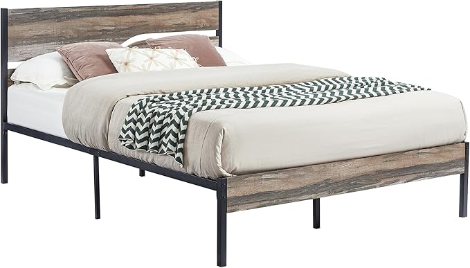 VECELO Full Size Platform Bed Frame with Wood Headboard, Strong Metal Slats Support Mattress Foundation, No Box Spring Needed