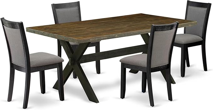 East West Furniture X677MZ650-5 5 Piece Dining Room Set Includes a Rectangle Dining Table with X-Legs and 4 Dark Gotham Grey Linen Fabric Upholstered Chairs, 40x72 Inch, Multi-Color