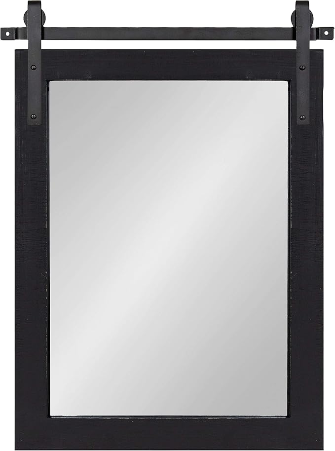 Kate and Laurel Cates Farmhouse Wood Framed Wall Mirror, 18 x 26, Black, Barn Door-Inspired Rustic Mirrors for Wall