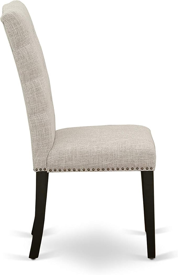 East West Furniture X697EL635-7 7 Piece Dining Room Furniture Set Consist of a Rectangle Dining Table with X-Legs and 6 Doeskin Linen Fabric Upholstered Chairs, 40x72 Inch, Multi-Color