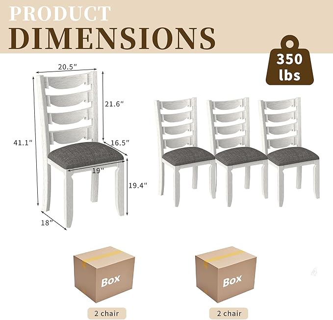 Solid Wood Dining Chair Set of 6, Kitchen Dining Room Chair with Upholstered Cushion & Wooden Legs, Modern Wood Side Chairs for for Kitchen, Washed Gray