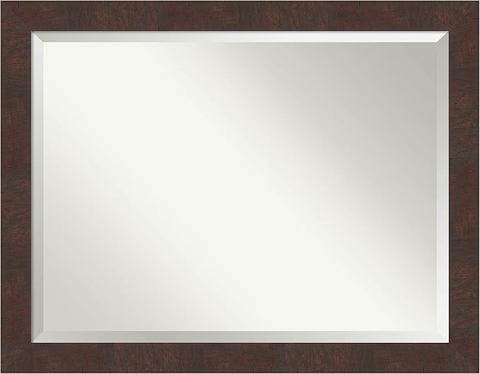 Amanti Art Brown Bathroom Mirror for Over Sink, 35x45 Wildwood Brown Rectangle Vanity Mirror, X-Large Rustic Farmhouse Frame, Hangs Horizonally and Vertically, Bathroom Wall Decor, Beveled Edge
