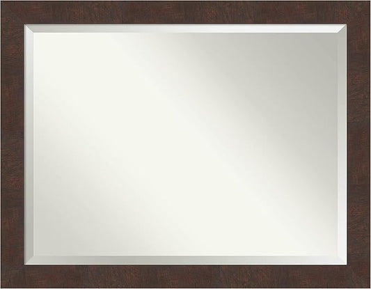 Amanti Art Brown Bathroom Mirror for Over Sink, 35x45 Wildwood Brown Rectangle Vanity Mirror, X-Large Rustic Farmhouse Frame, Hangs Horizonally and Vertically, Bathroom Wall Decor, Beveled Edge