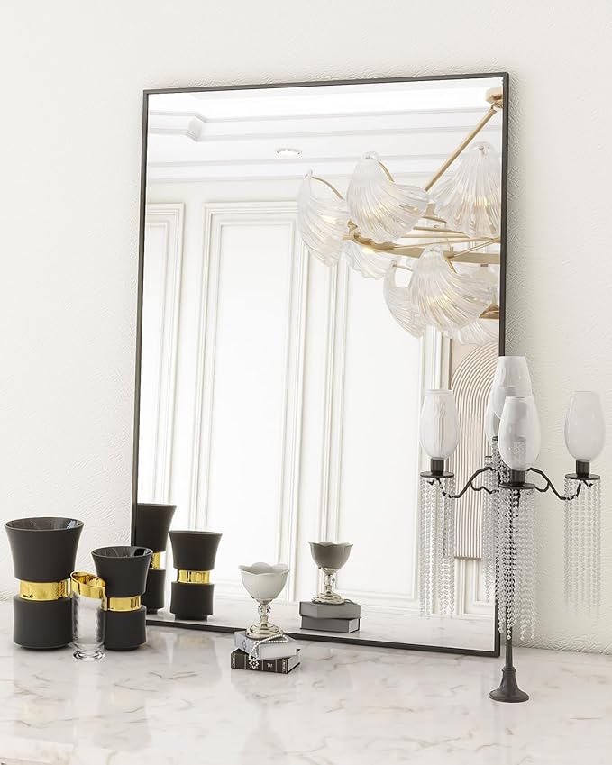 Koonmi Black Rectangle Wall Mirror, 20x30 Inch Bathroom Mirror, Aluminum Frame Vanity Mirror for Entryway, Living Room, Bedroom Bathroom, Hangs Horizontally or Vertically