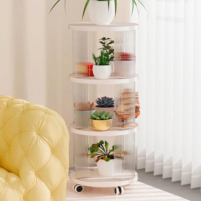 Rotating Bookshelf, 360°Display Spinning Rolling Bookshelf Tower, 3 Tiers Moveable White Small Mobile Corner Bookcase Suitable for Bedrooms, Living Looms, Offices, and Study Rooms