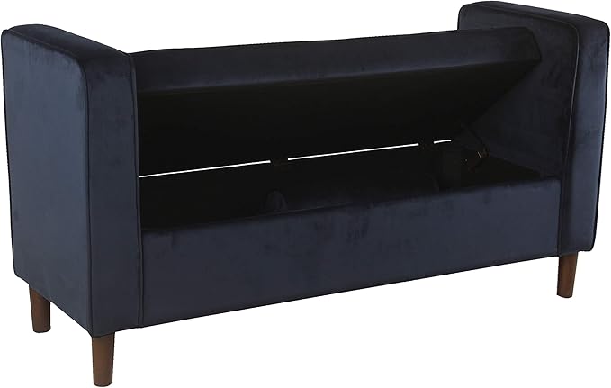 Homepop Home Decor | Upholstered Modern Storage Ottoman Bench with Pillows | Ottoman Bench with Storage for Living Room & Bedroom | Decorative Home Furniture (Dark Navy) Large