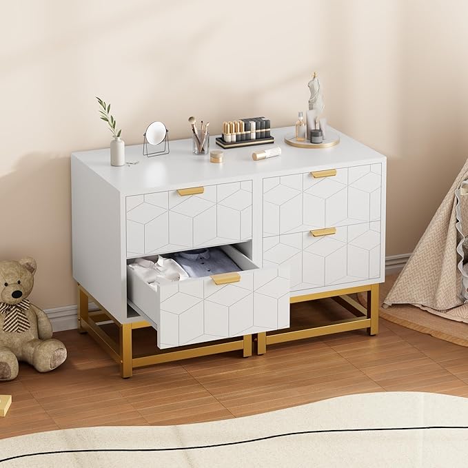 GAOMON White 2 Drawer Dresser, Small Dresser＆Chest of Drawers, Modern Nightstand for Bedroom, End Table with Drawer for Living Room, Hallway, Entryway