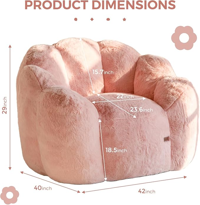 MAXYOYO Bean Bag Chair for Adults, Floral Shaped Bean Bag Sofa, Ultra Soft Faux Fur Floor Sofa, Large Reading Chair for Living Room Bedroom, Pink, Single