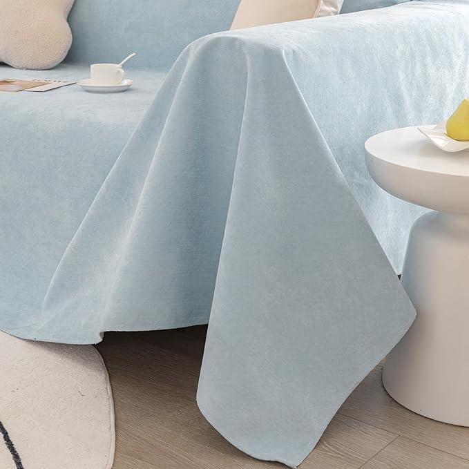 STACYPIK Waterproof Sky Blue Loveseat Couch Cover for Sectional, Couch Cover for Dogs, Anti-Slip Anti-Cat Scratch Furniture Protector for 2 Cushion Couch, Modern Couch Cushion Covers for Pets-71X102IN