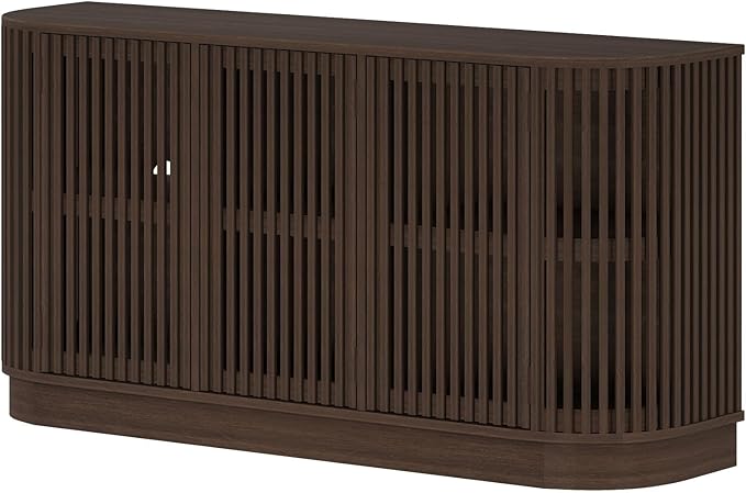 Plank+Beam Contour Wood TV Stand, Three Door Solid Wood Entertainment Console with Storage, 59" L x 16" W x 30" H, Walnut