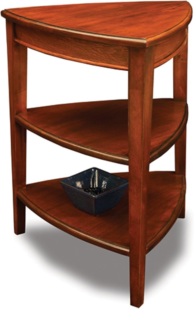 Shield Solid Wood Tiered End Table with Shelves, Glazed Auburn Brown, Perfect for Living Rooms, Bedrooms, and Small Spaces – Leick Home, 9009
