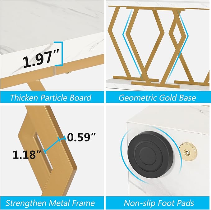 Tribesigns 70.9 Inch Extra Long Sofa Table， White and Gold Console Table with Faux Marble Tabletop, Modern Long Entryway Table with Gold Frame