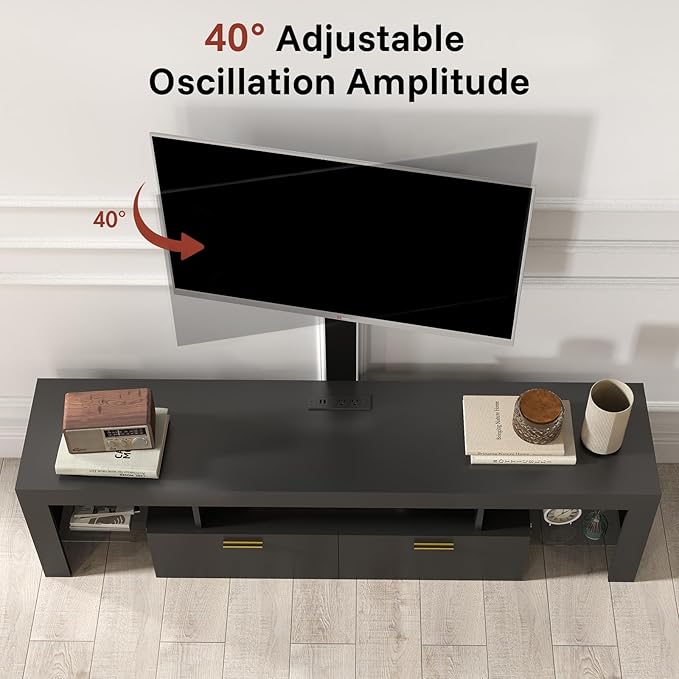 Redkey Modern TV Stand with Mount - TV Console with 2AC Outlets - Television Stands with RGB Led Light for 75 Inch TVs - Double Cabinet - 40°Adjustable Amplitude - Black(FBA)