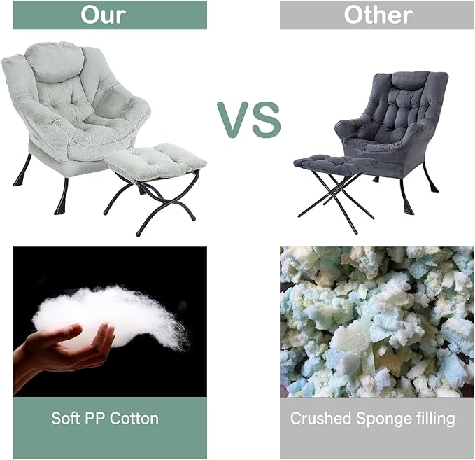 LITA Lazy Chair with Ottoman, Modern Accent Leisure Upholstered Sofa Chair, Contemporary Lounge Reading Chair with Armrests and a Side Pocket for Living Room, Bedroom & Small Space
