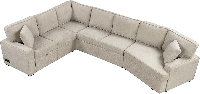 126" Extra Large Pull-Out Sofa Bed with Drop-Down Cup Holder Tables,L-Shaped Sectional Cozy Couch W/Charging Device,Convenient Sleeper Furniture Set for LivingRoom Apartment,Black Chenille