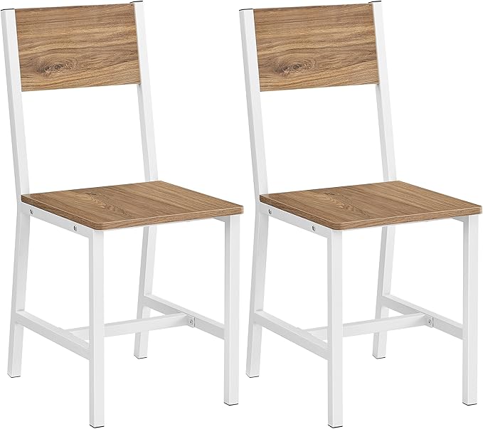 VASAGLE Dining Chair Set of 2, Rustic Wood Chairs with Metal Steel Frame, Easy to Assemble, Comfortable Seat, Modern Farmhouse Chair for Kitchen, Bedroom, Living Room, Wheat Brown and Cloud White