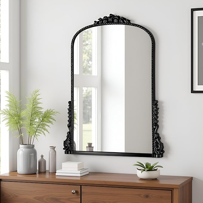 SHYFOY Antique Wall Mirror, Vintage Mirrors for Wall Decor, Baroque Decorative Mirror for Living Room Entryway Powder Room, Traditional Elegant Ornate Mirror, 31.5'" X 23.6'' Black-Gold