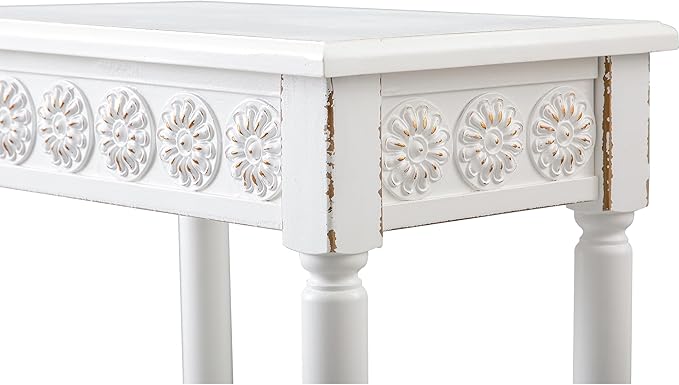 SOFE White Wood End Table, Modern Living Room Side Table, Sofa Couch Table Bedside Table, Narrow Nightstand for Bedroom, Suit for Small Space