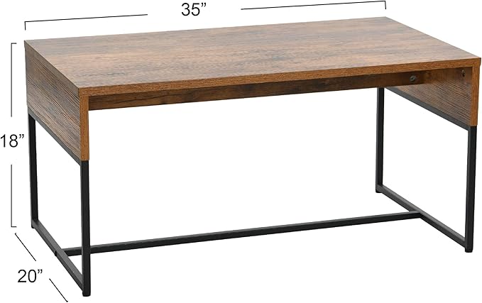 Household Essentials Wrap Rectangular Coffee Table Rustic Hickory Wood Grain and Black Metal