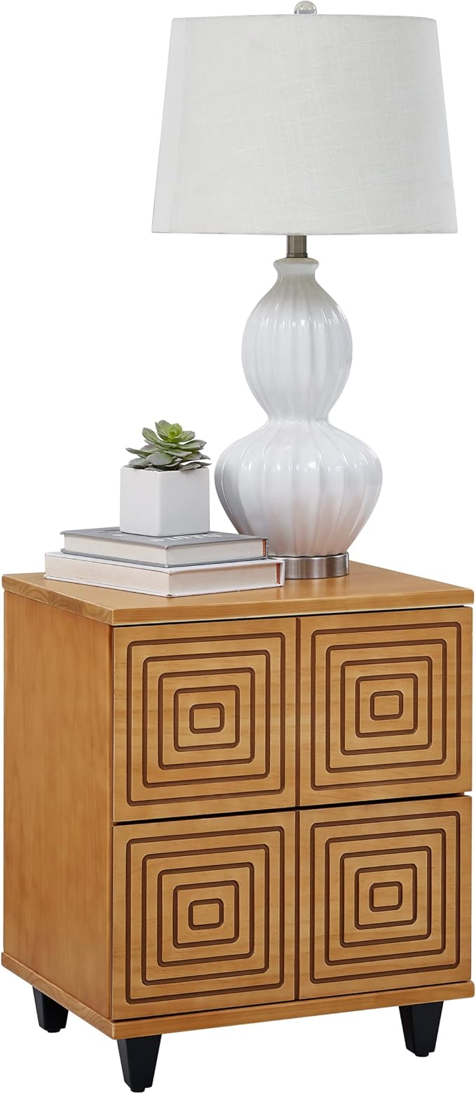 MUSEHOMEINC Wood Nightstand with 2 Drawer Storage, Modern Wood Bedside Table, Night Stand with Two Unique Geometric Details Drawers for Bedroom,Living Room