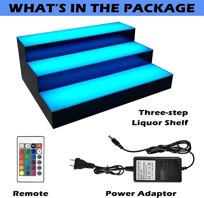Royxen LED Lighted Liquor Bottle Shelf 3 Tier, 16 Inch Bar Shelf with Remote, Bottle Stand Multi-Color Lighting Modes for Bars